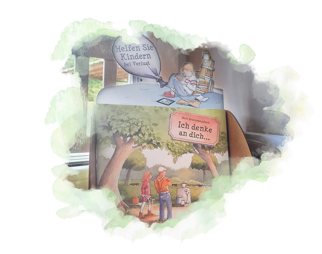 Erinnerungsbuch 'Ich denke an dich' für trauernde Kinder mit liebevollen Illustrationen
